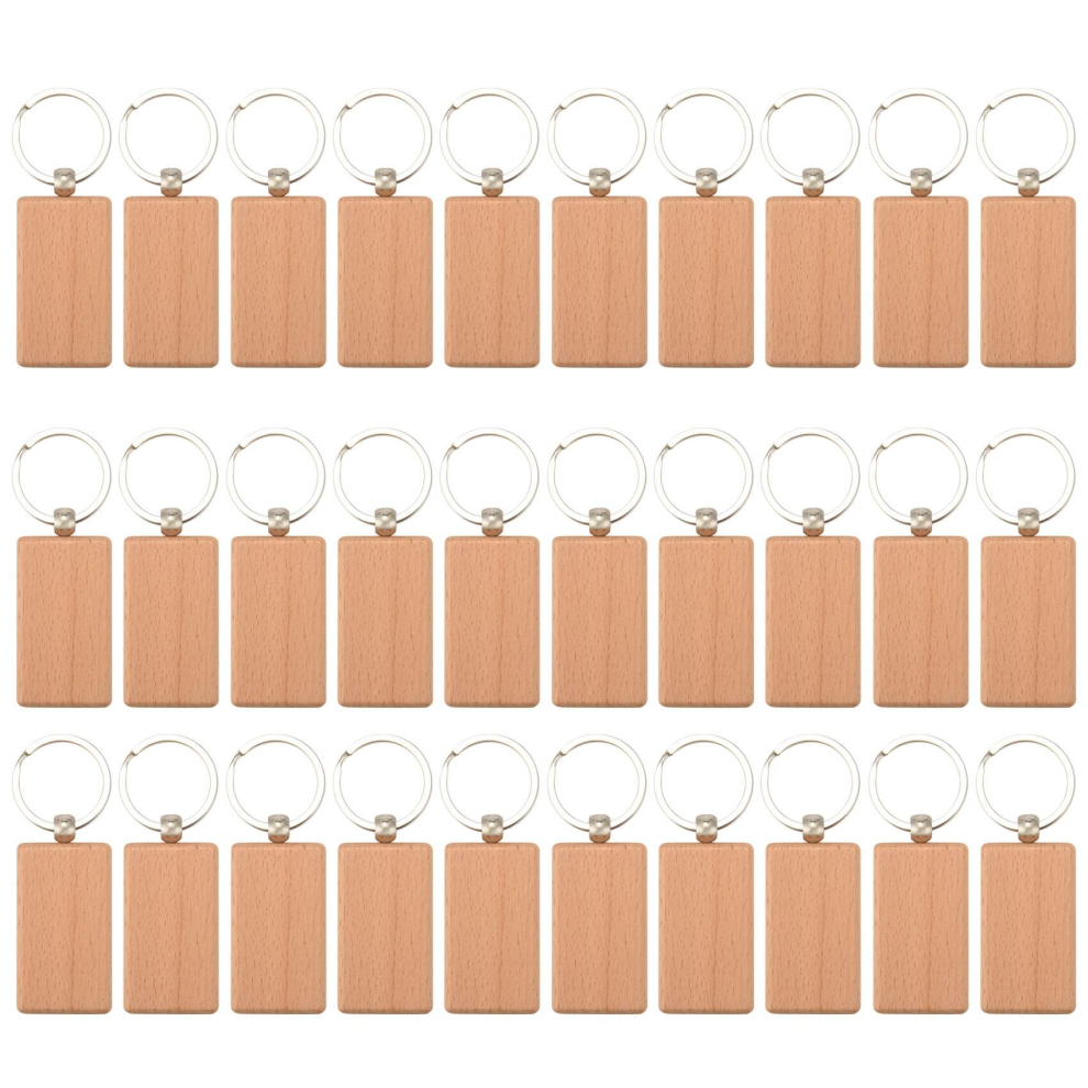 30Pcs Blank Wooden Key Chain Diy Wood Keychains