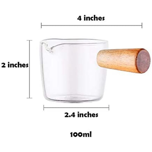 2PCS Transparent Glass with Wooden Handle, Creamer Pitcher. 100Ml 2