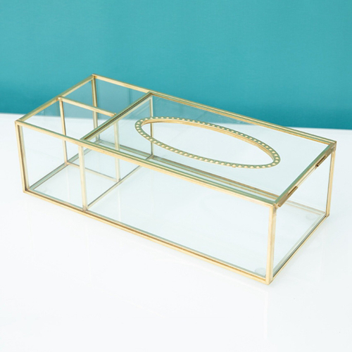 Gold Tissue Box Rectangular Clear Glass Paper Tissue Box for Home 2