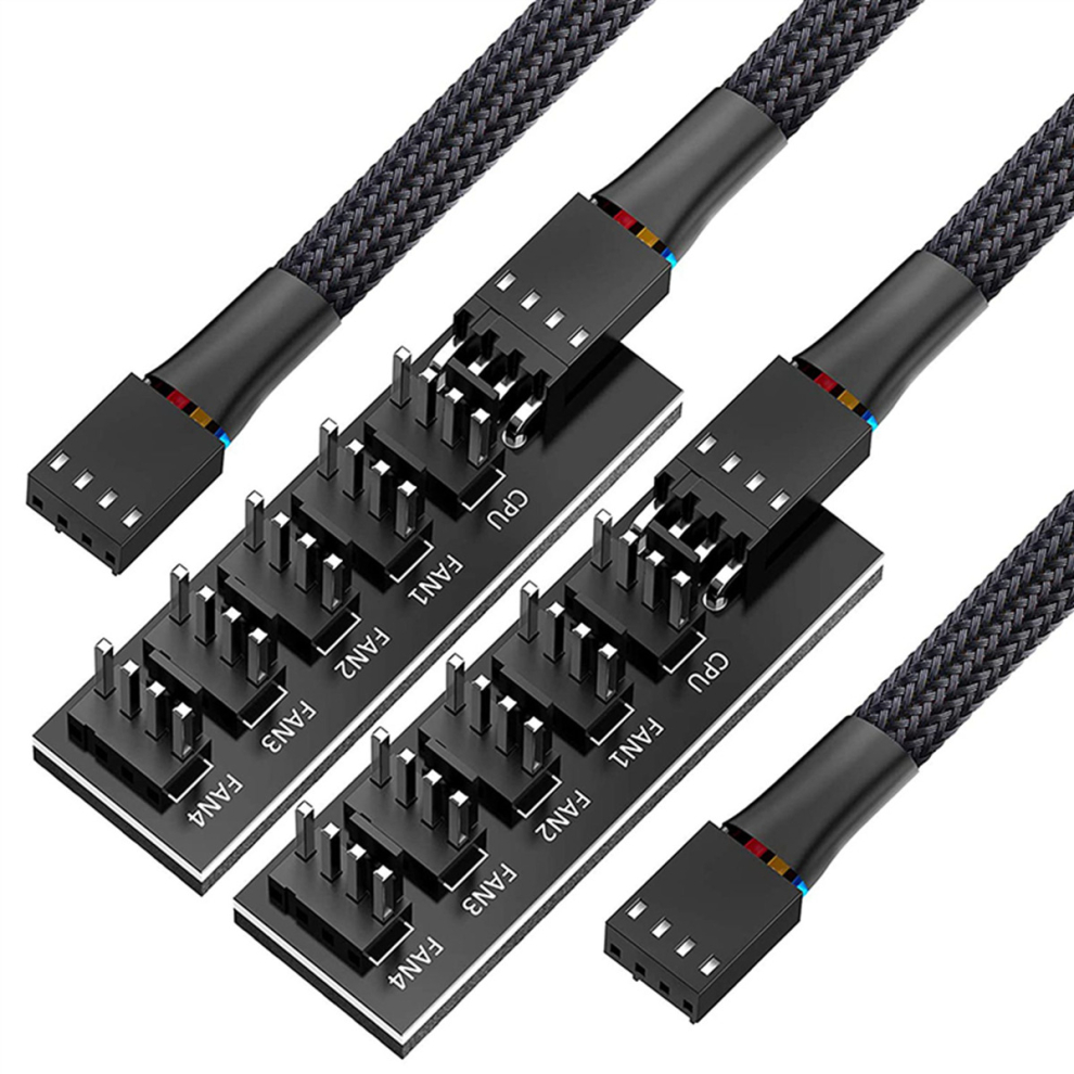 PWM Fan Hub Splitter, 4 Pin Black Sleeved 5 Way PC CPU Cooling Case