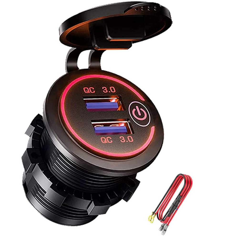 Qc 3.0 Dual Usb Charger Socket,For Car, Marine,Boat,Motorcycle, Red 4851853493022