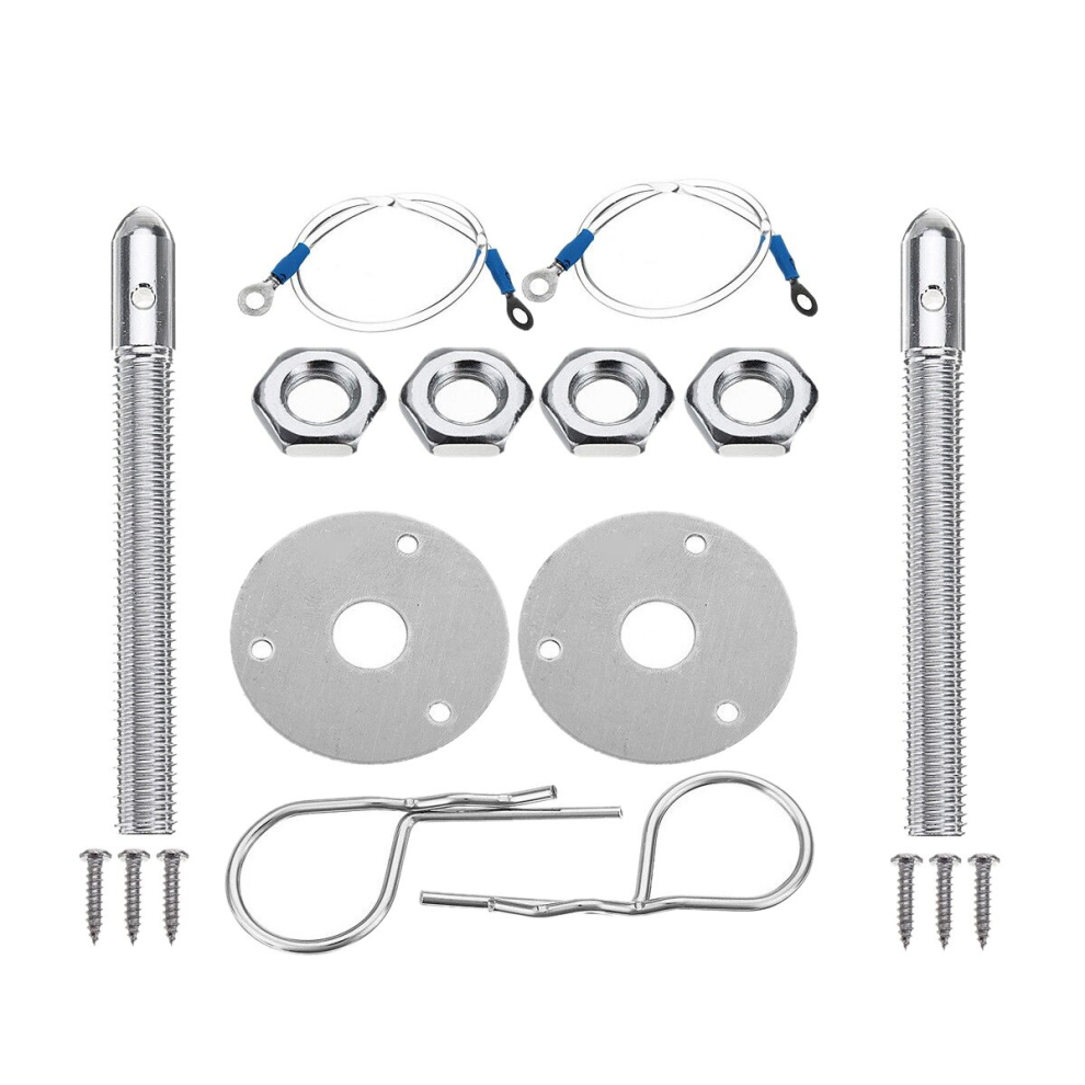 Universal Mount Bonnet Hood Pin Lock Latch Kit Racing Alloy Silver 4852751056777