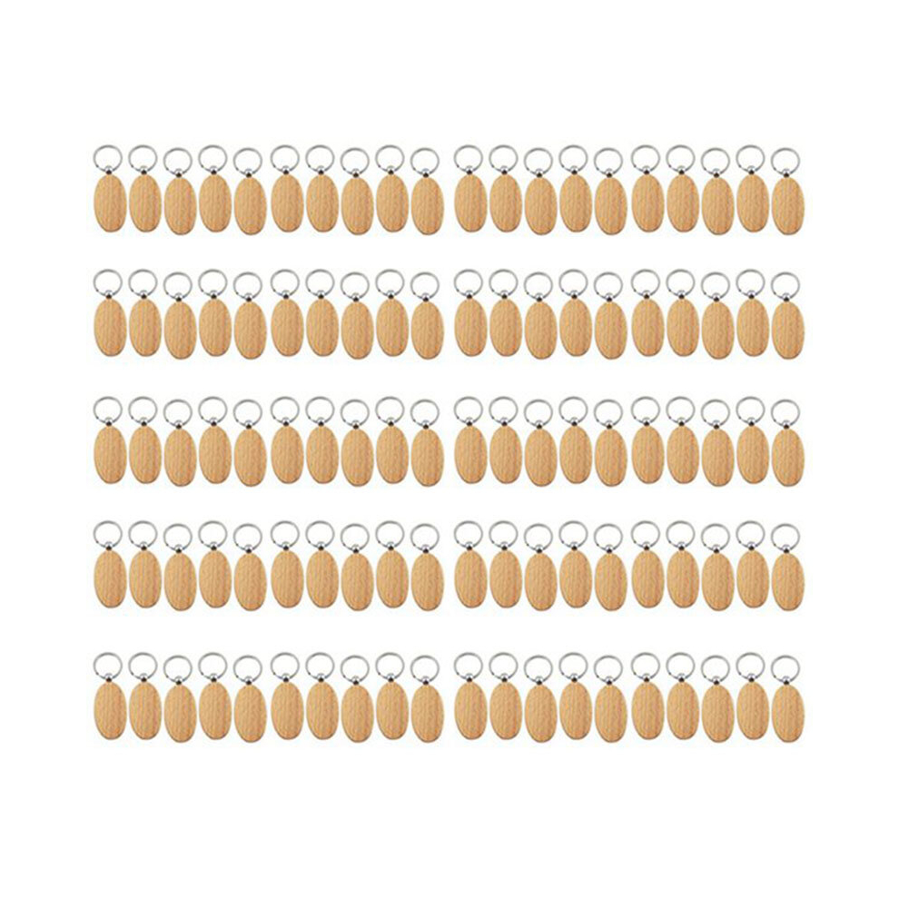 100Pcs Oval Wooden Key Chain DIY Keychain Pendant Promotional Gifts