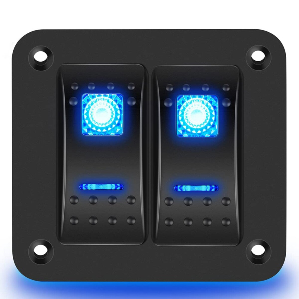 2 Gang Rocker Switch Panel 5Pin On Off Pre-Wired Rocker Switch Blue 4851853450377