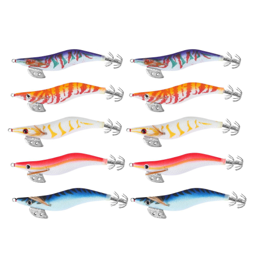 10Pcs Squid Wood Shrimp Fishing Bait 12cm 3.0# with Storage Box