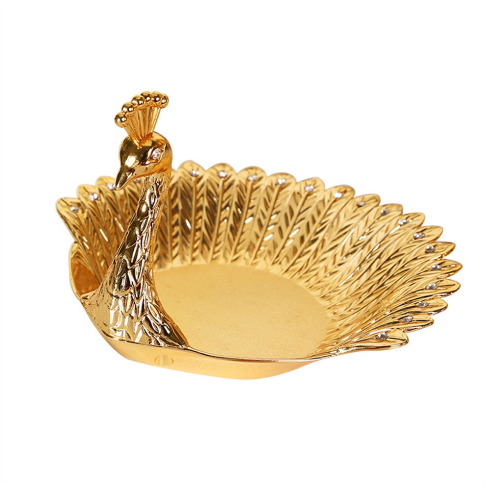 Gold Peacocks Fruit Plate Metal Tray Dish Delicate Storage Plate