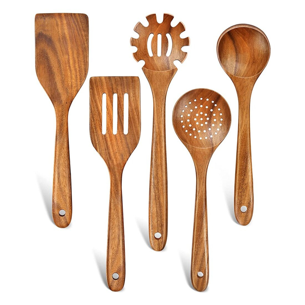 Wooden Utensils for Cooking, Natural Teak Wooden Kitchen Utensil Set