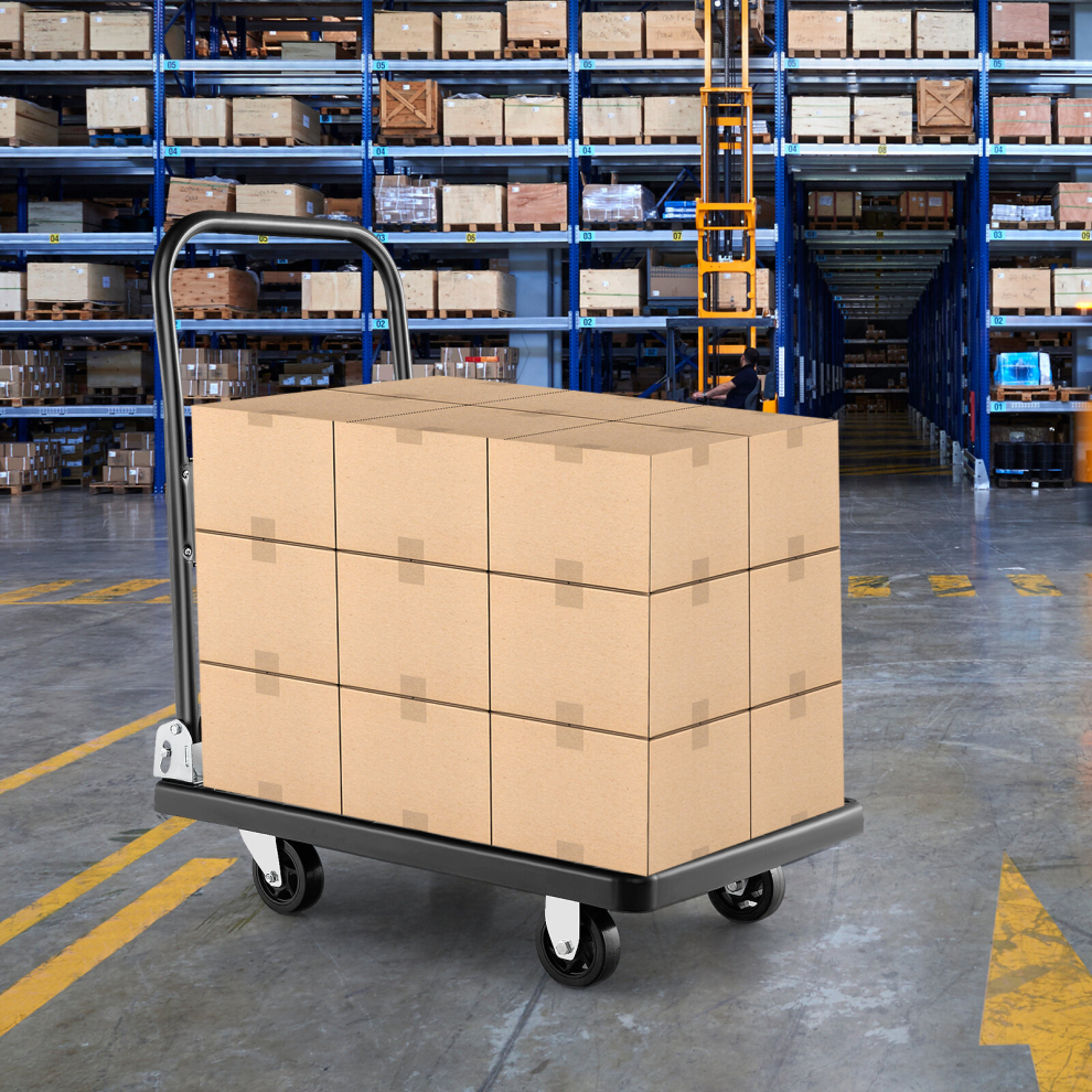Folding Push Cart Platform Truck Luggage Dolly W/ 360° Swivel Wheels 200kg