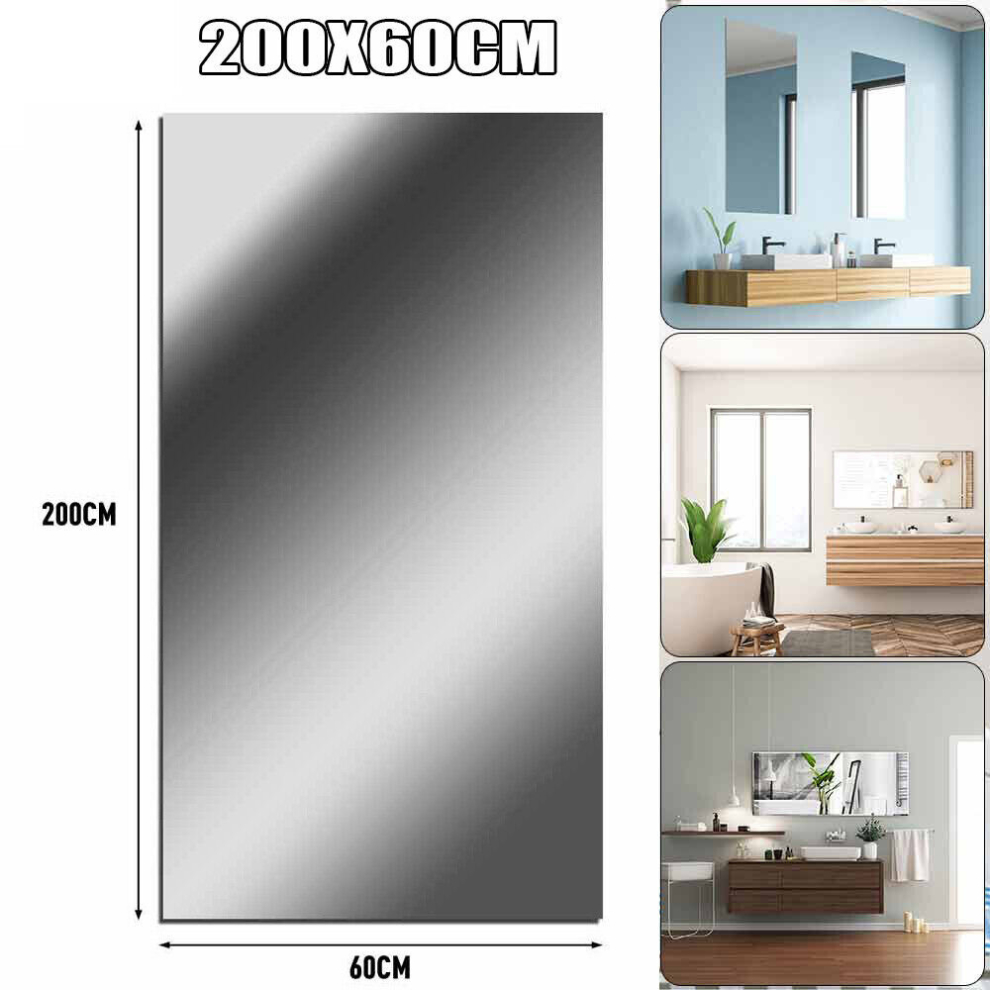 200 x 60cm Mirror Wall Sticker Roll Self Adhesive Stick Room Film Decor Bathroom on OnBuy