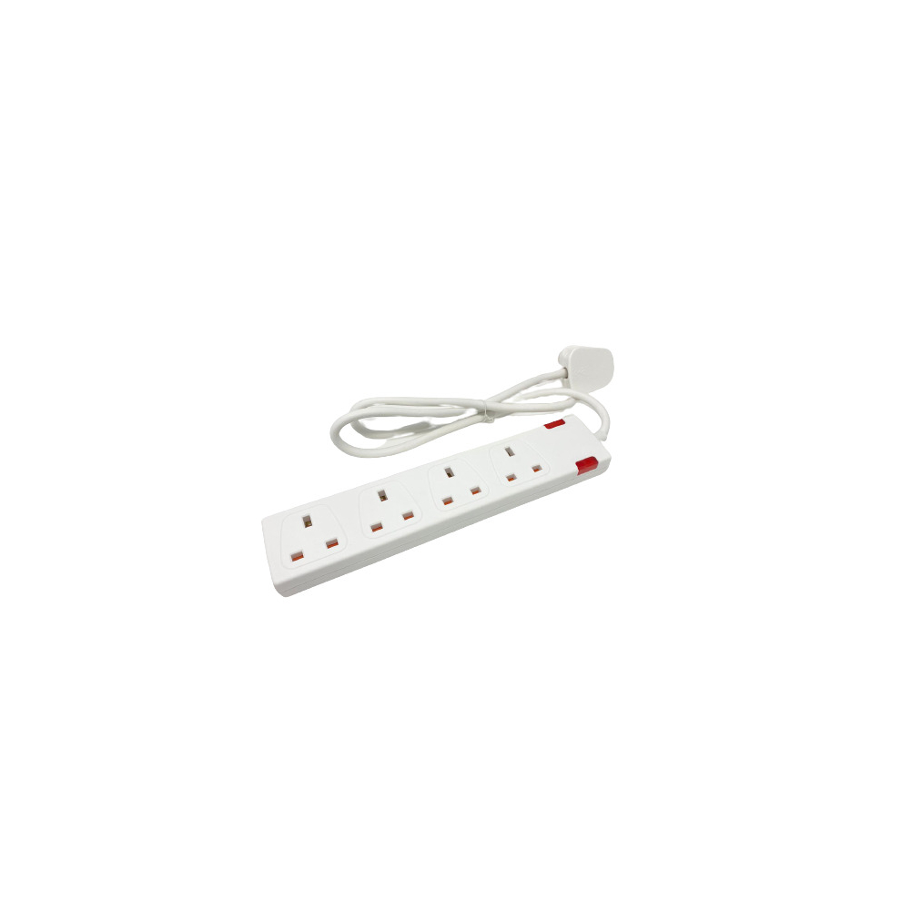 (1M, White) 4 Way Socket with Cable 3G1.25, with Indicate Light,  Child-Resistant Sockets