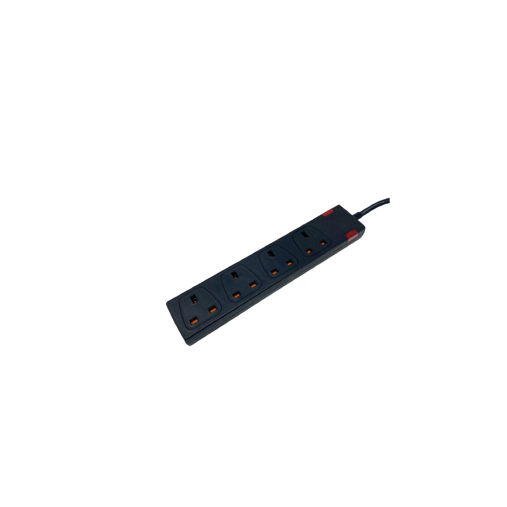 (2M, Black) 4 Way Socket with Cable 3G1.25, with Indicate Light,  Child-Resistant Sockets