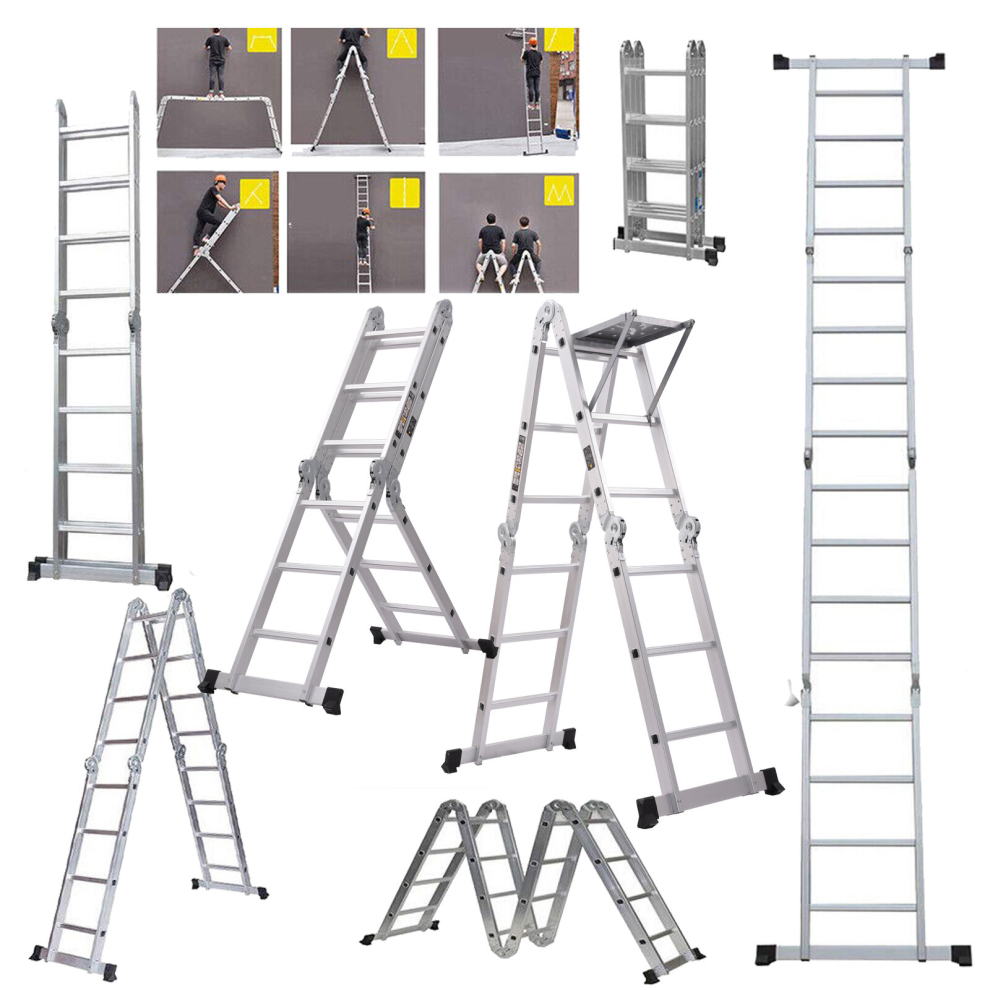 4.7M Multi-Purpose Aluminium Folding Step Ladder Lightweight Heavy Duty 14 in 1 Combination Ladder w/ Platform