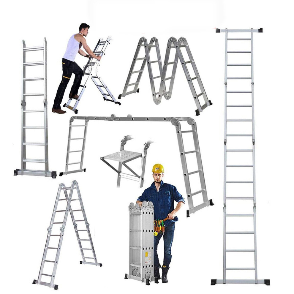 Multi-Purpose Ladder 4.7M Aluminium Folding Step Ladder 14 in 1 Combination w/ Platform Lightweight Heavy Duty Max Capacity Up to 330lbs