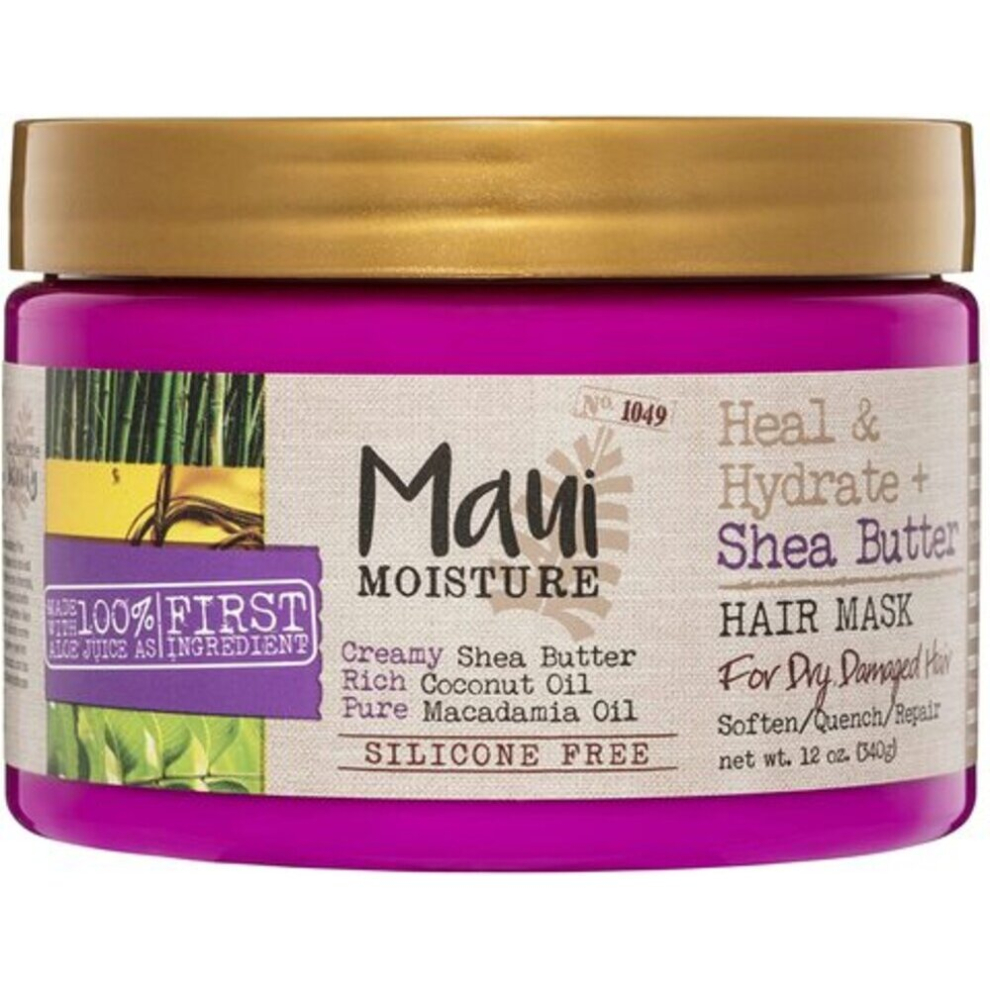 Maui Moisture Heal & Hydrate + Shea Butter Hair Mask, 12 , Silicone Free With Coconut Oil, For Softer Feeling Hair.