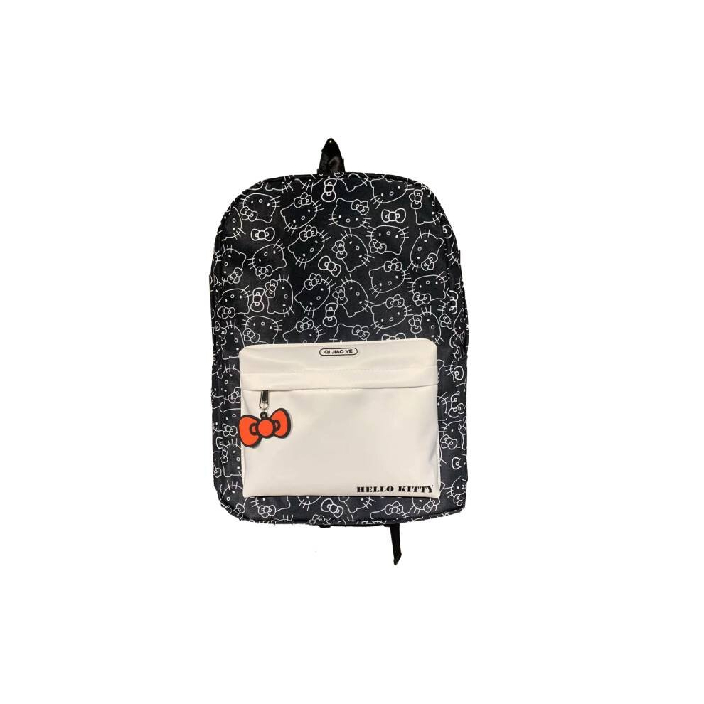(Black) Hello Kitty Backpack Junior High School Student Schoolbag Versatile Lightweight