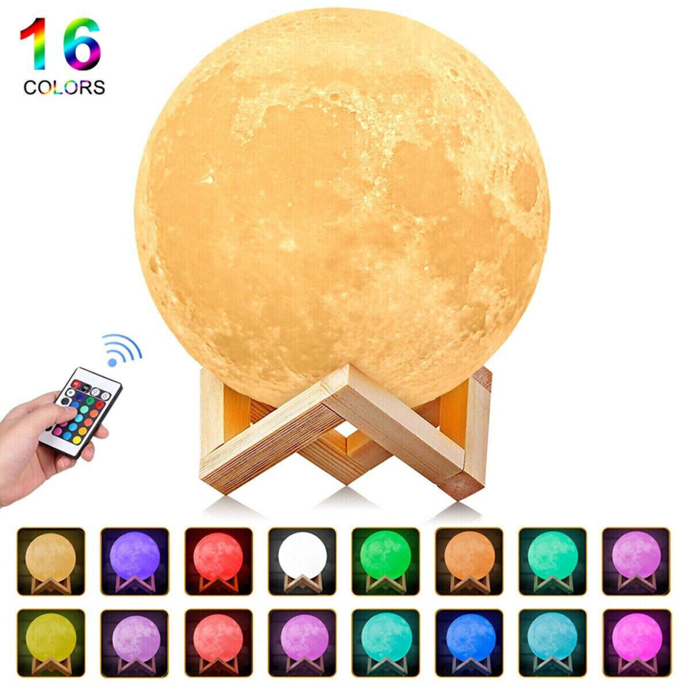 16 Colors LED Moon Lamp 3D Bedroom Night Light USB Star Galaxy W/ Stand Remote