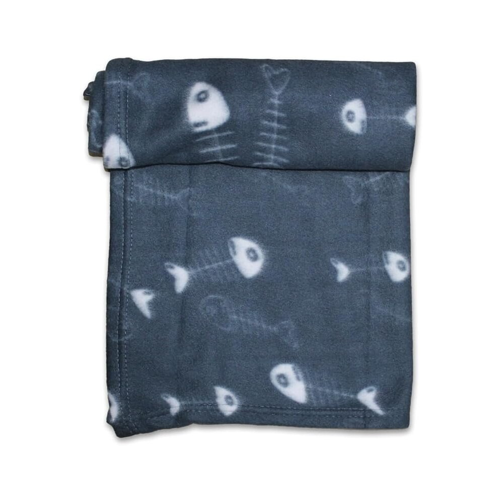 (HT8103 1x Grey Cat Blanket) Soft Fleece Fish Print Kitty Kittens Cat Blankets