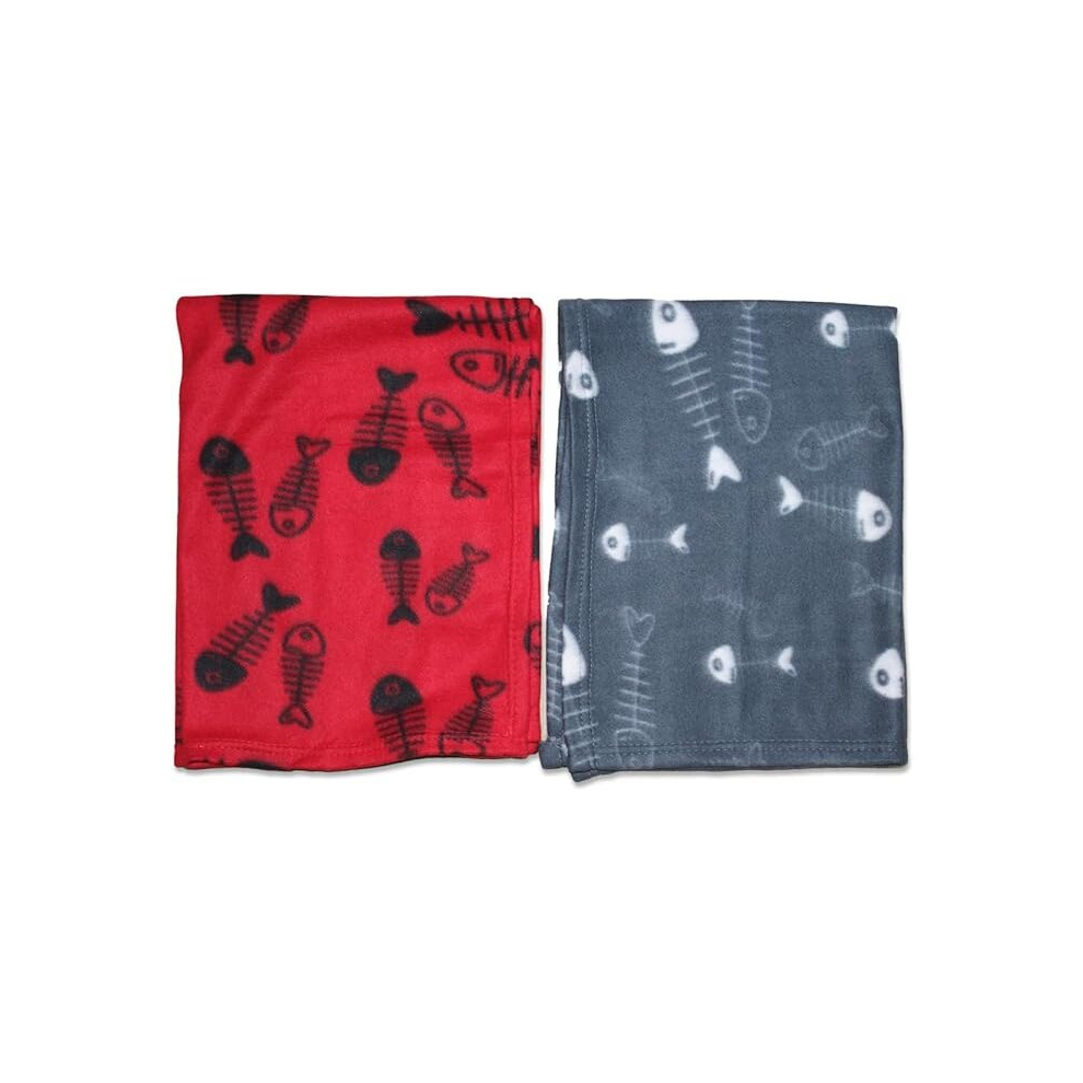 (HT8103 Pack of 10 Mix Cat Blankets) Soft Fleece Fish Print Kitty Kittens Cat Blankets