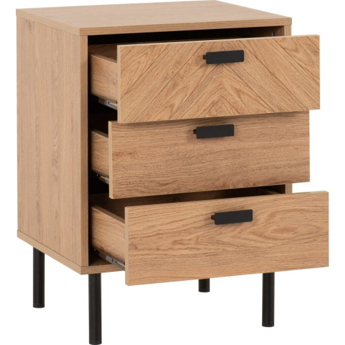 Seconique Leon 3 Drawer Bedside Medium Oak Effect Metal Legs 1