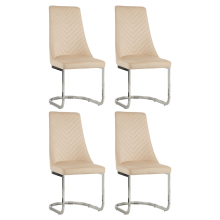(Beige, 4) Soft Velvet With Silver Chrome Frame Dining Chairs