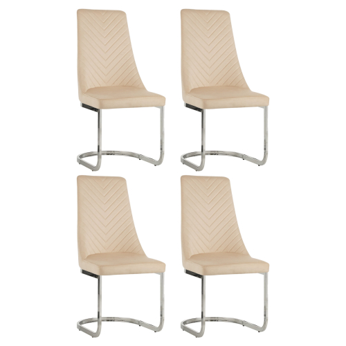 (Beige, 4) Soft Velvet With Silver Chrome Frame Dining Chairs