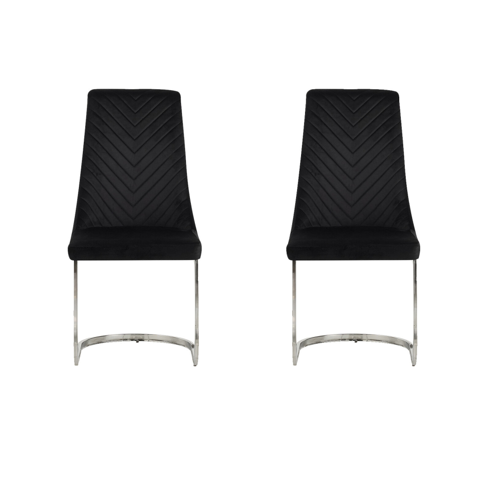 (Black, 2) Soft Velvet With Silver Chrome Frame Dining Chairs