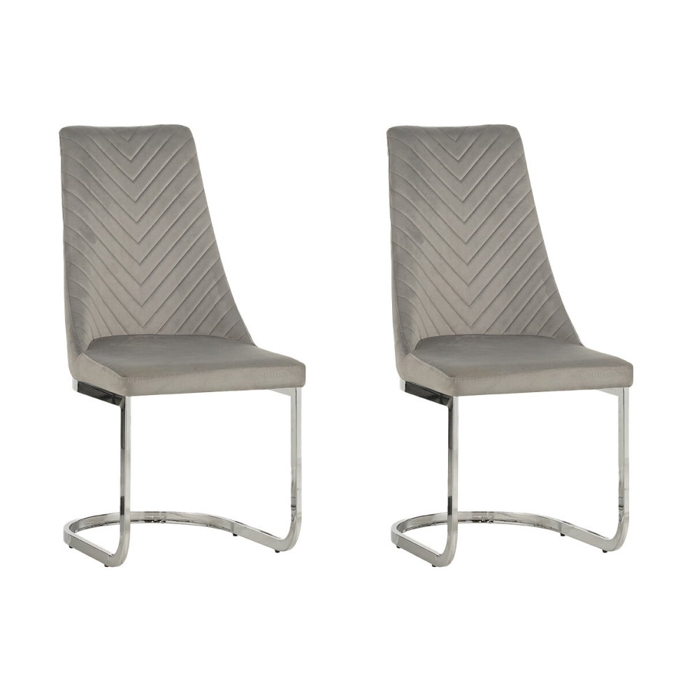 (Grey, 2) Soft Velvet With Silver Chrome Frame Dining Chairs