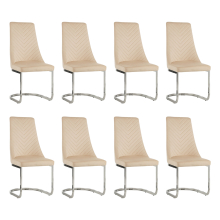 (Beige, 8) Soft Velvet With Silver Chrome Frame Dining Chairs