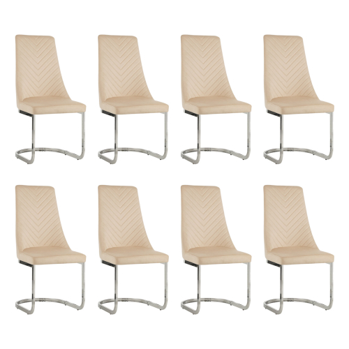 (Beige, 8) Soft Velvet With Silver Chrome Frame Dining Chairs