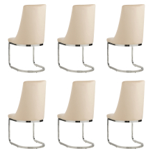 (Beige, 6) Soft Velvet With Silver Chrome Frame Dining Chairs