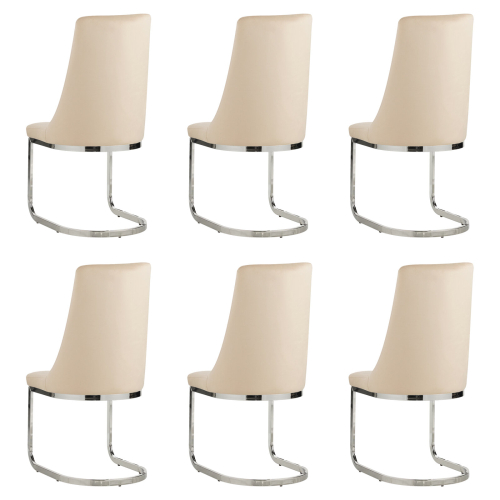 (Beige, 6) Soft Velvet With Silver Chrome Frame Dining Chairs