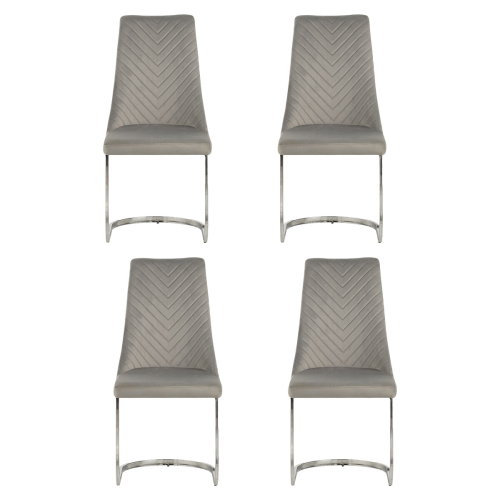 (Grey, 4) Soft Velvet With Silver Chrome Frame Dining Chairs 1
