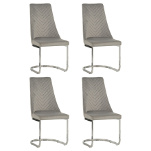 (Grey, 4) Soft Velvet With Silver Chrome Frame Dining Chairs