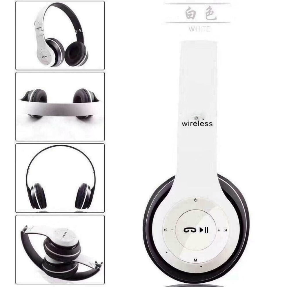 (White) Wireless Bluetooth Headphones With Noise Cancelling Over-Ear Earphones 5.1 Uk White 7445036440452