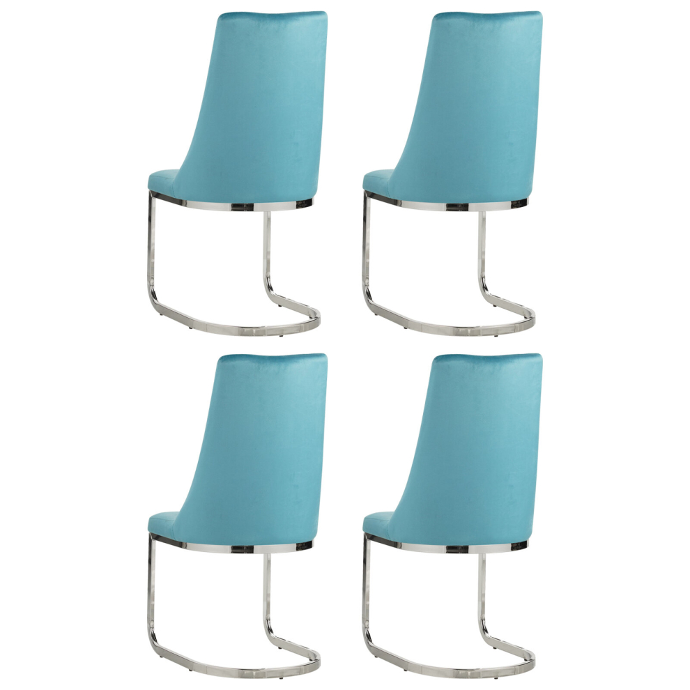 (Teal, 4) Soft Velvet With Silver Chrome Frame Dining Chairs