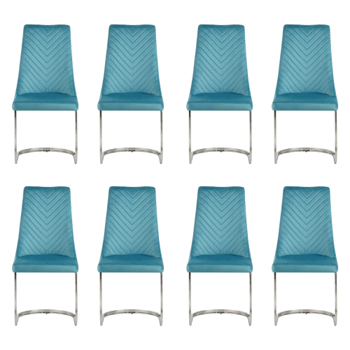 (Teal, 8) Soft Velvet With Silver Chrome Frame Dining Chairs 1