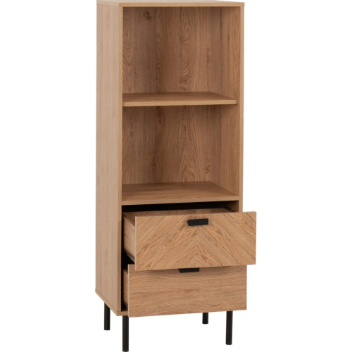 Seconique Leon 2 Drawer 2 Shelf Cabinet Medium Oak Effect Metal Legs 1