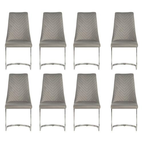 (Grey, 8) Soft Velvet With Silver Chrome Frame Dining Chairs