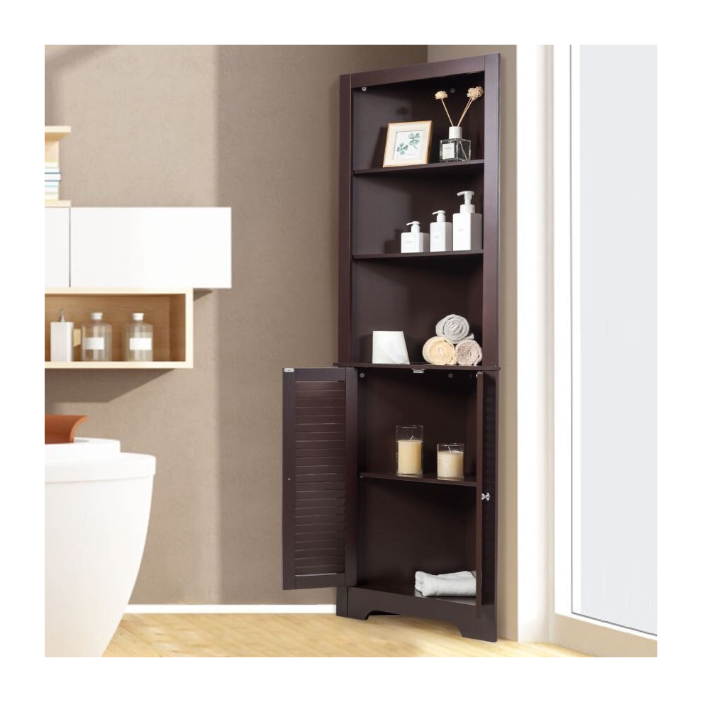 Corner Storage Cabinet Free Standing Tall Bathroom Organizer 3 Shelves