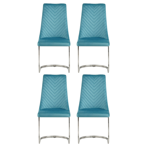 (Teal, 4) Soft Velvet With Silver Chrome Frame Dining Chairs 2