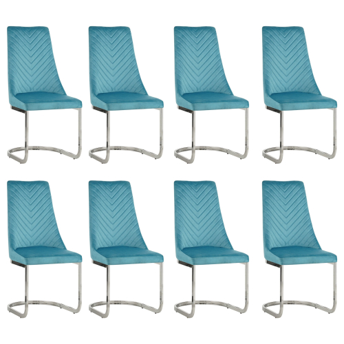 (Teal, 8) Soft Velvet With Silver Chrome Frame Dining Chairs 2
