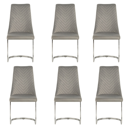(Grey, 6) Soft Velvet With Silver Chrome Frame Dining Chairs