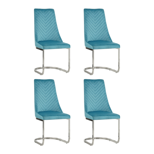 (Teal, 4) Soft Velvet With Silver Chrome Frame Dining Chairs 1