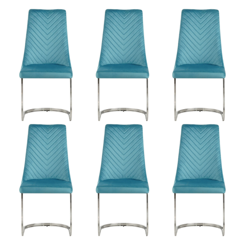 (Teal, 6) Soft Velvet With Silver Chrome Frame Dining Chairs 1