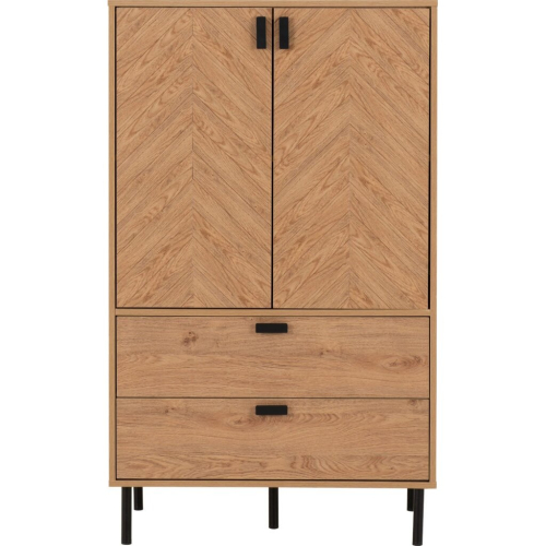 Seconique Leon 2 Door 2 Drawer Cabinet Medium Oak Effect Metal Legs 1