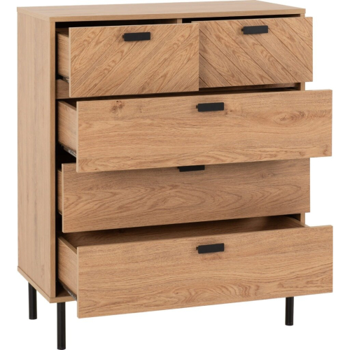Seconique Leon 3+2 Drawer Chest Medium Oak Effect Metal Legs 1