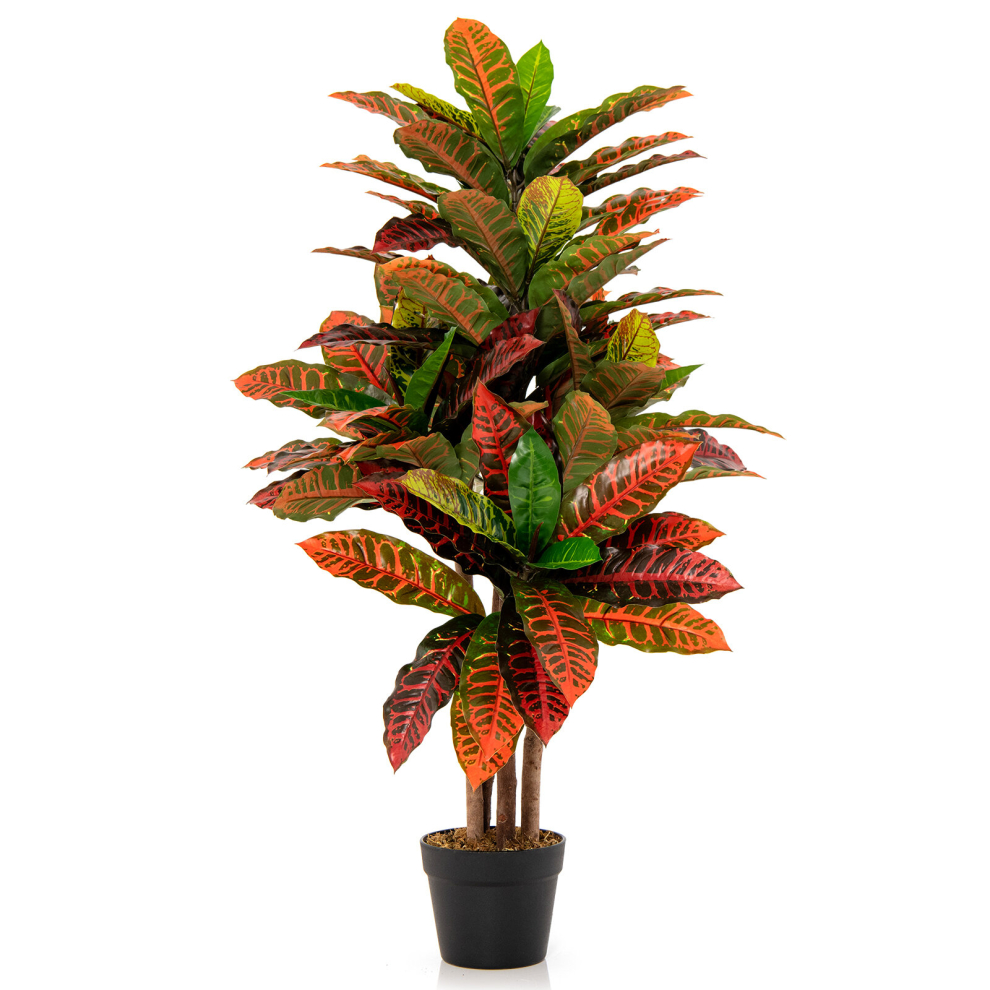 100CM Artificial Croton Plant Fake Palm Tree W/Colorful Variegated Leaves