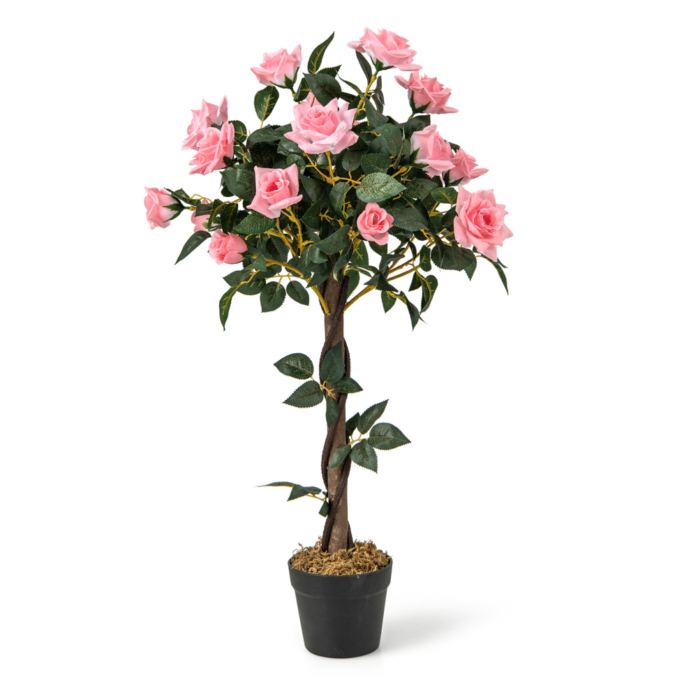 90CM Artificial Flower Tree Plant W/Pine Roses Greenery Potted Plant