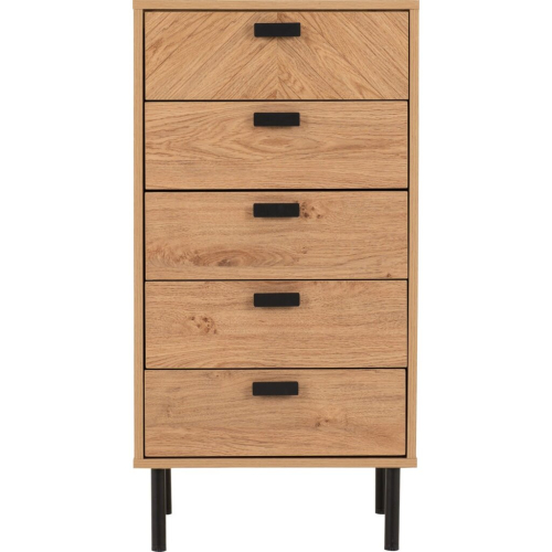 Seconique Leon 5 Drawer Narrow Chest Medium Oak Effect Metal Legs 2