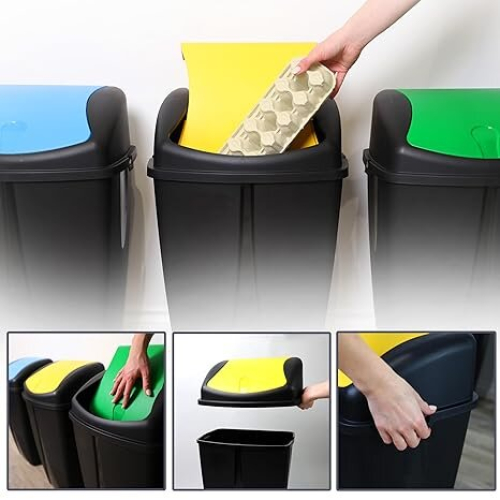 (25L) 3Pcs Plastic Flip Top Waste Bin with Removable Lid 2